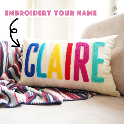 Handmade Personalized Name Embroidered Pillow Punch Needle Name Pillow Baby Girl Nursery Pillow New Baby Gift