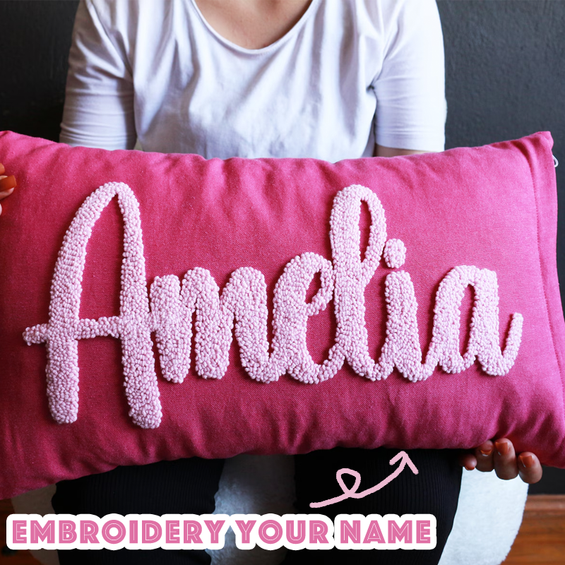 Handcraft Custom Embroidered Name Pillow with Punch Needle Newborn Bab