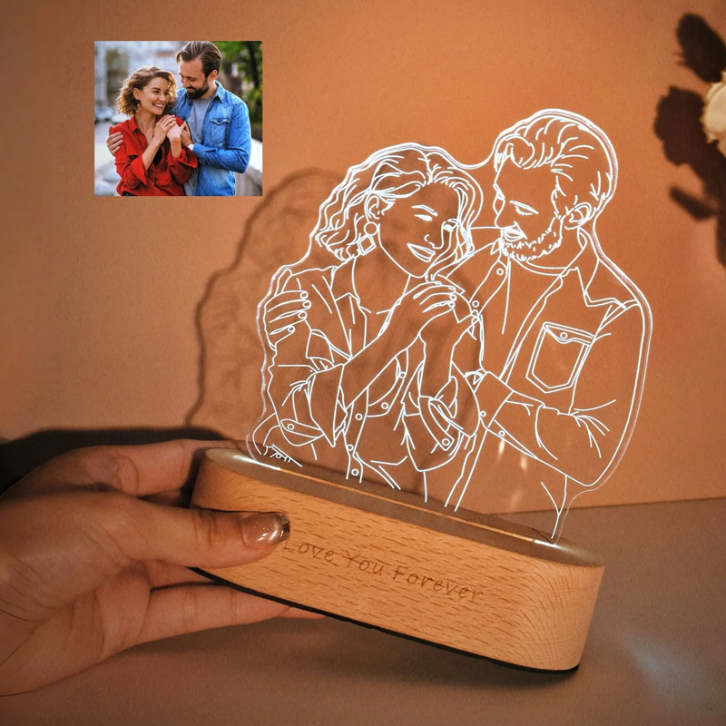 Personalized Photo Drawing Engraved Portrait Line Art Picture Night Light Anniversary Weeding Gifts