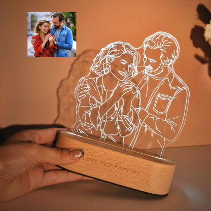 Personalized Photo Drawing Engraved Portrait Line Art Picture Night Light Anniversary Weeding Gifts