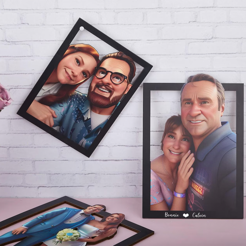 Personalized Photo Pixar Cartoon Portrait 3D Picture and Text Frame Night Light Anniversary Gifts