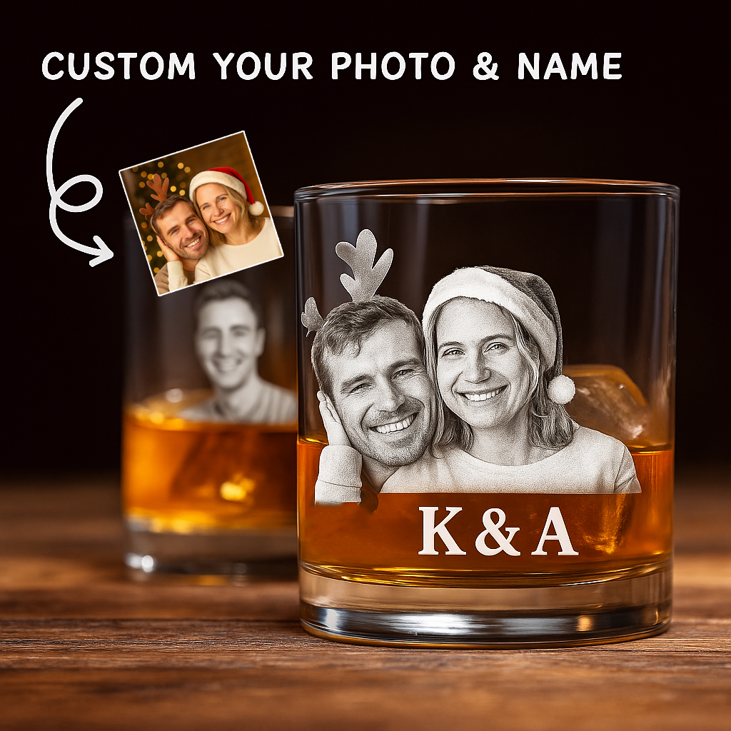 Custom Photo and Name Engraved Whiskey Glass with Laser Etched Bourbon Glasses Christmas Gifts