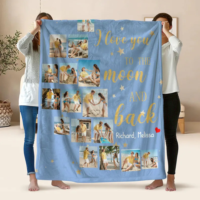 Custom Blanket with Collage Photos Personalized Photo Blanket 14 Photos Moon Plush Custom Couple Gift