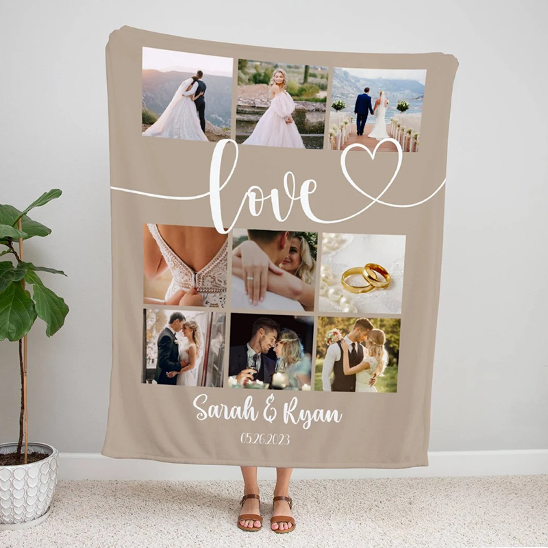 Custom Collage Photos Throw Blanket Anniversary Gifts Personalized Pictures Love Blanket Valentine's Day Gift for Couple