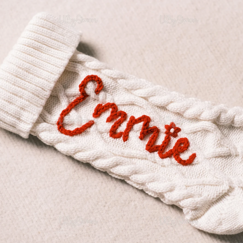 Handmade Personalized Name Hand Embroidered Christmas Stockings Custom Knit Socks Ornament with Name Family Xmas Gifts