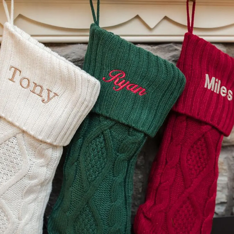 Personalized Embroidered Knit Christmas Stockings Ornament Knitted Sock Holiday Stockings with Name Christmas Gifts