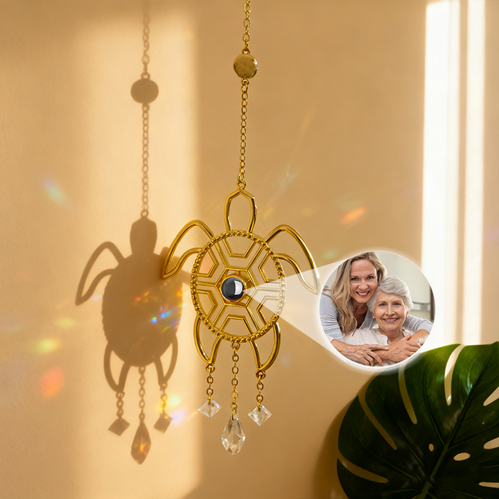 Personalized Sunburst Photo Sea Turtle Sun Catcher Custom Projection Ornaments Gift for Christmas