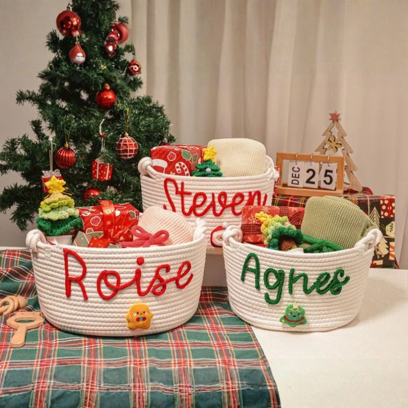 Personalized Baby Name Shower Gift Basket Christmas Gift Basket Kids Christmas Eve Basket Storage Basket Gift for Baby