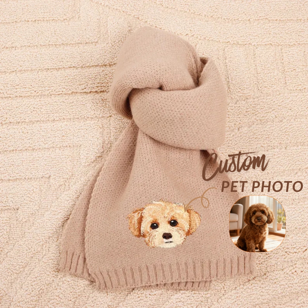 Personalized Pet Face and Name Scarf Custom Embroidered Pet Portrait Scarf Christmas Gift for Dog Mom/Dad