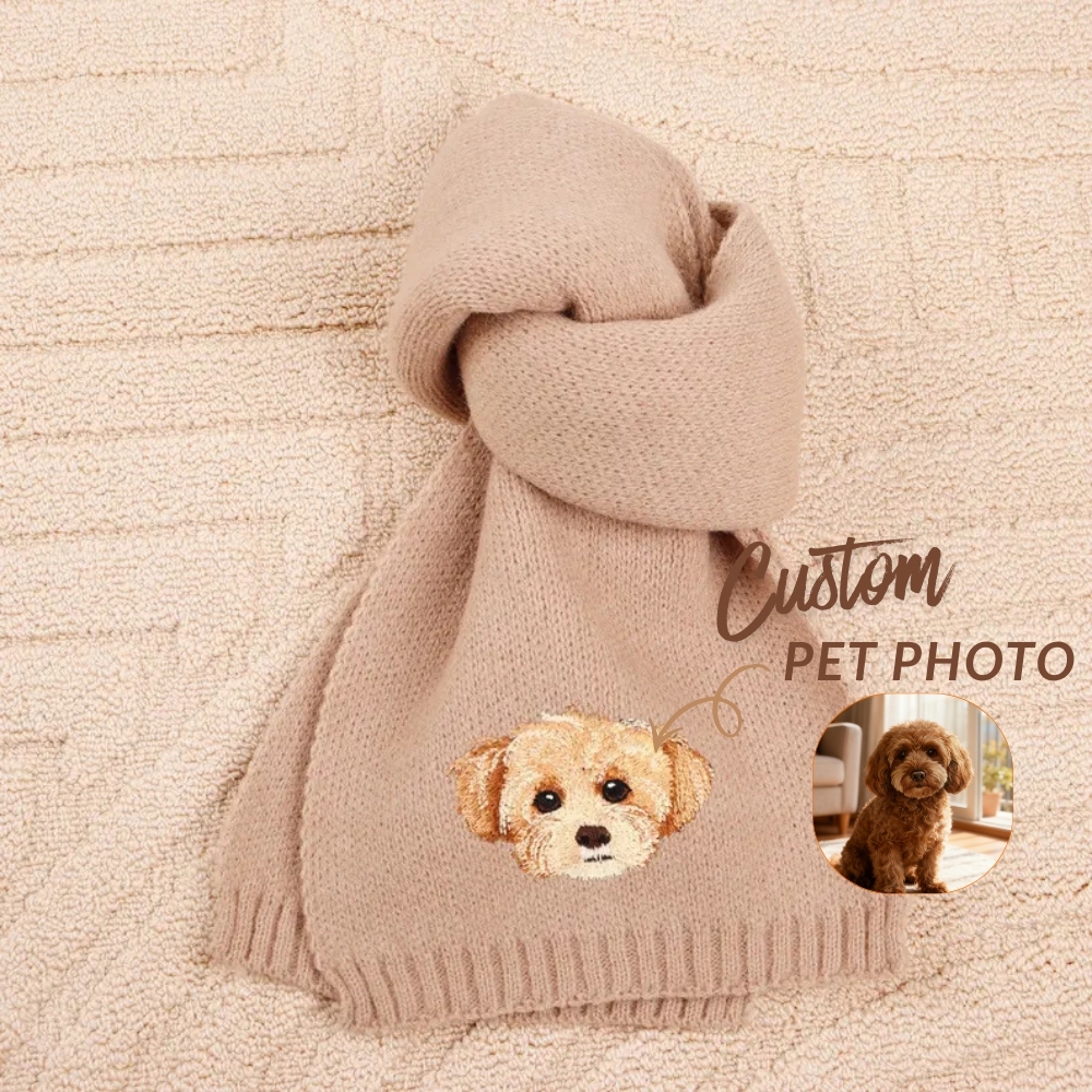 Personalized Pet Face and Name Scarf Custom Embroidered Pet Portrait Scarf Christmas Gift for Dog Mom/Dad