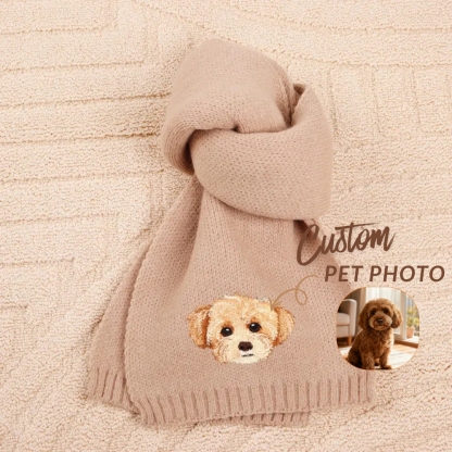 Personalized Pet Face and Name Scarf Custom Embroidered Pet Portrait Scarf Christmas Gift for Dog Mom/Dad