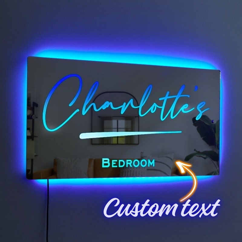 Custom Name Mirror Sign LED Light Up Mirror Christmas Gifts Bedroom Sign Neon Illuminated Light