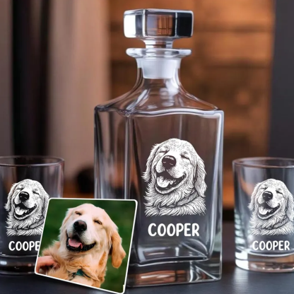 Custom Photo Etched Whiskey Decanter Set Personalised Laser Engraved Bourbon Bottle & Glasses Anniversary Gift for Him