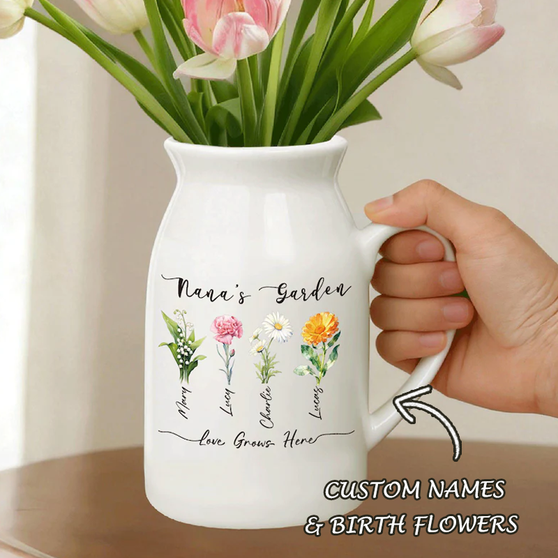 Personalized Grandma's Garden Vase | Custom Birth Flower Ceramic Vase Gift