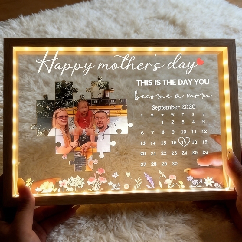 Personalized Photo and Date Birth Night Light Frame Box the Day You Became My Mother Gifts for Mom
