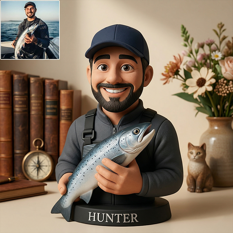 Handcrafted Custom Bobblehead Fully Body Custom Made Bobble Head Dolls from Photo Presents for Fishing Lovers Fish Gift