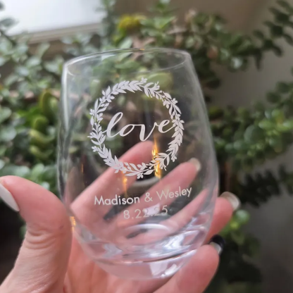 Custom Wedding Stemless Wine Glasses with Names&Date Engraved Cocktail Glasses Stemless Personalized Wedding Favor Gifts