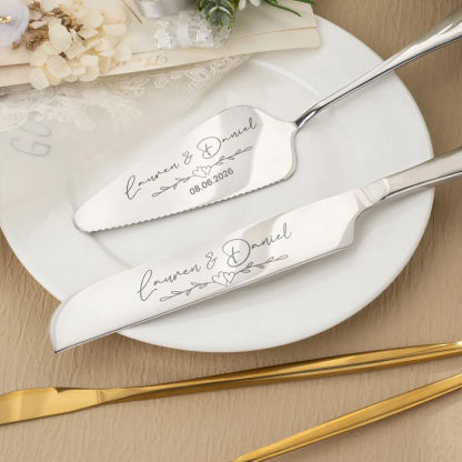 Custom Engraved Wedding Cake Cutting Serving Set Engraved Cake Knife and Server Set Knife & Forks Gift for Bridal Shower