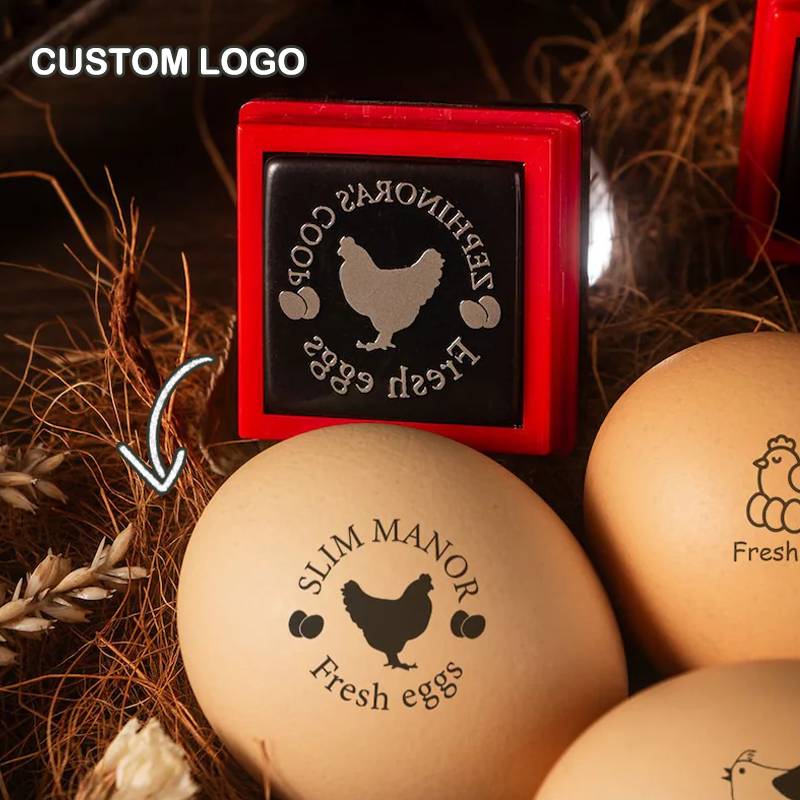 Personalized Egg Stamp Custom Multiple Sizes Chicken Silhouette Hens Egg Safe Label Text with Food-Grade Ink Gifts for Chicken Lovers and Owners
