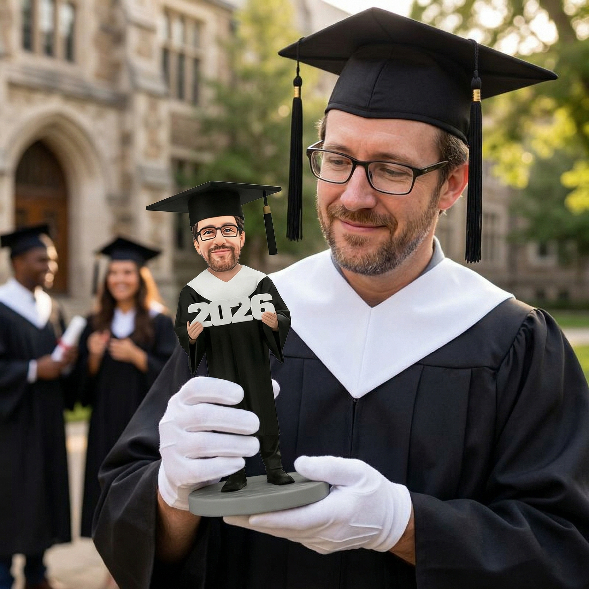 2026 Custom Graduation Bobbleheads Man in Bachelor Cap with Engraved Text