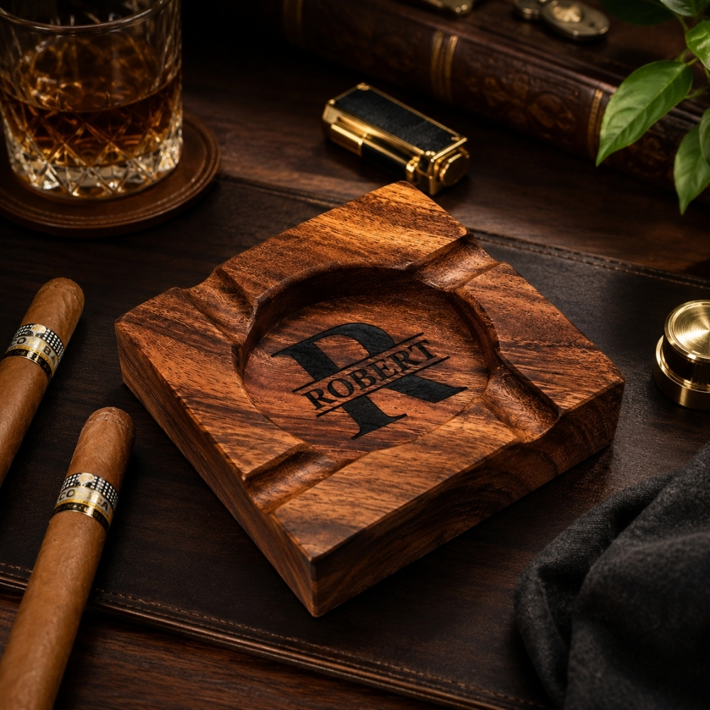 Personalized Cigar Ashtray Engraved Walnut Wooden Cigar Ashtray Cigar Lover Gift