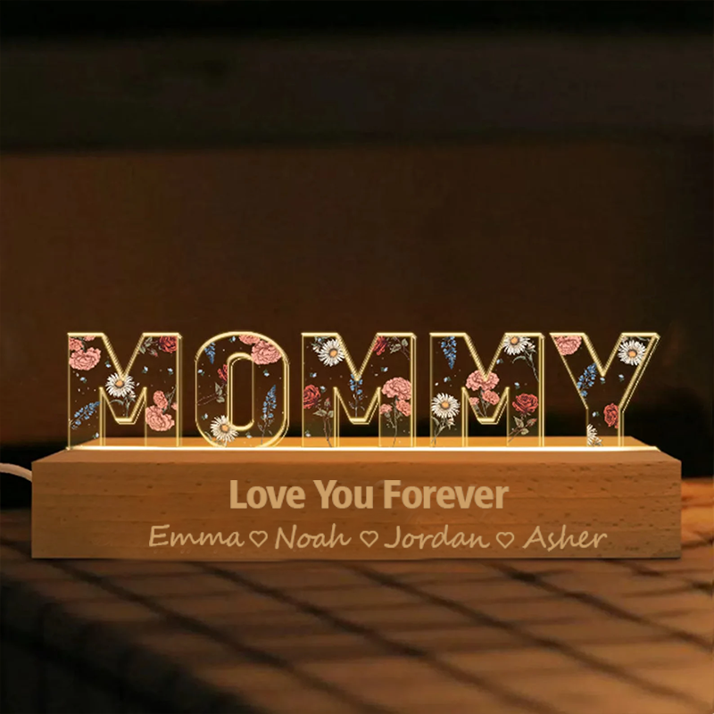 Personalized Name Night Light for Grandma Custom Text Acrylic Light Nana Flower 3D LED Floral Light Mothers Day Gifts