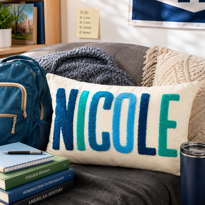 Finished Handmade Personalized Name Embroidered Pillow Back to School Gifts Punch Needle Dorm Decor Gift for Students