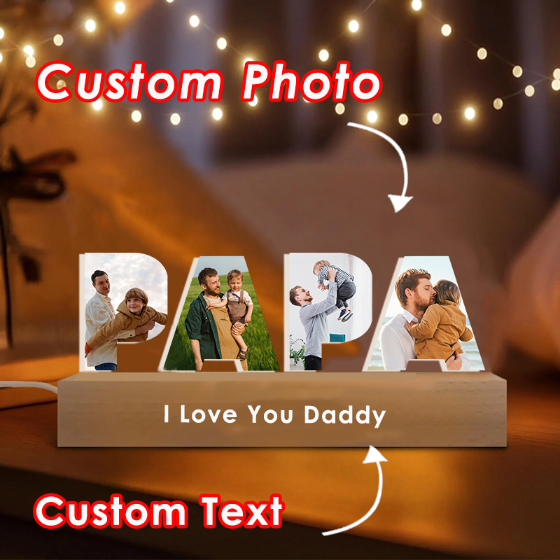 Personalized Photo Collage Night Light Custom Text Photo Led Lamp Fathers Day Gifts for Grandpa