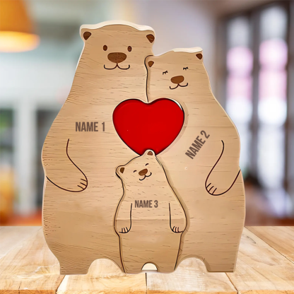 Personalized Wooden Bear Family Name Puzzle Engraved Wooden Custome Animal Family Gift for Parents & Kids