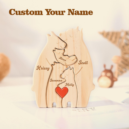 Personalized Wooden Bear Family Name Puzzle Engraved Wooden Custome Animal Family Gift for Parents & Kids