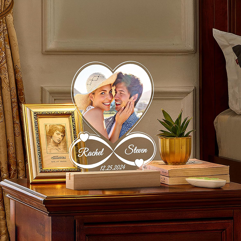 Personalized Heart Photo Lamp Infinity Love Night Light with Names Christmas Gift for Couples