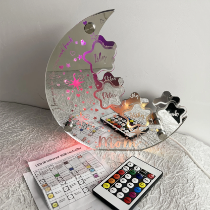 Personalized Acrylic Moon Sign Lamp for Mom Custom Moon Mirror Light Stars with Family Names Mother's Day Gift