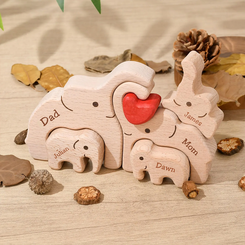 Personalized Wooden Bear Family Name Puzzle Engraved Wooden Custome Animal Family Gift for Parents & Kids