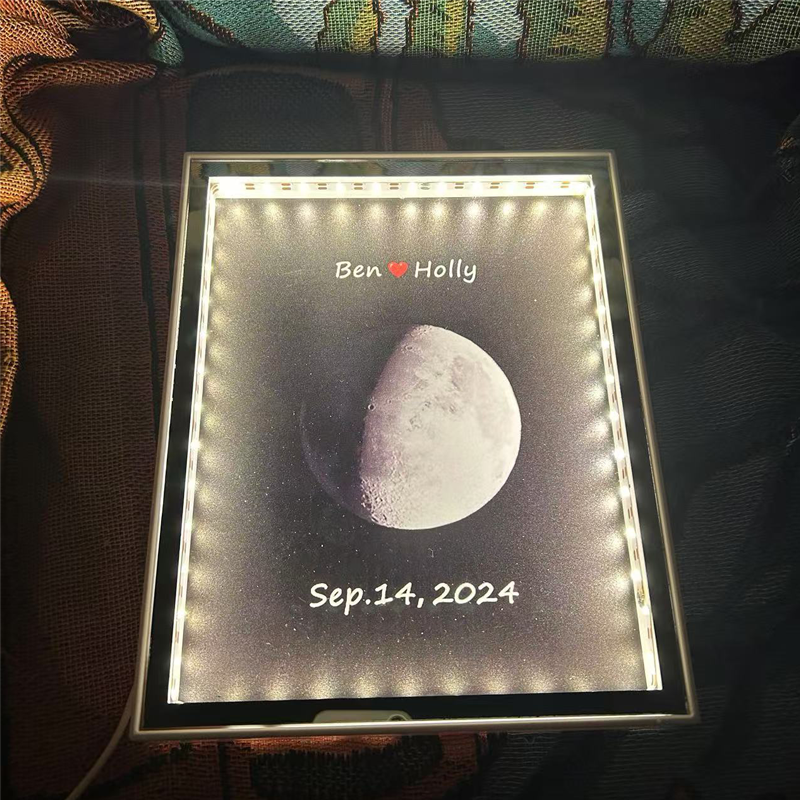 Personalized Moon Phase Mirror Custom Led Mirror Lamp Frame Moon of the Date of your Birthday with Text Engraved