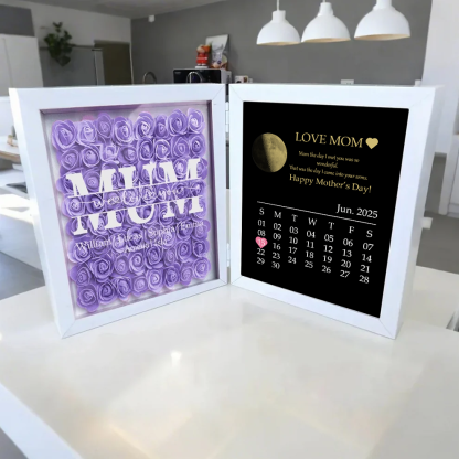 Custom Real Moon Phase Flower Shadow Box Personalized Names Mom We Love You Flower Frame Calendar Unique Gift for Mother