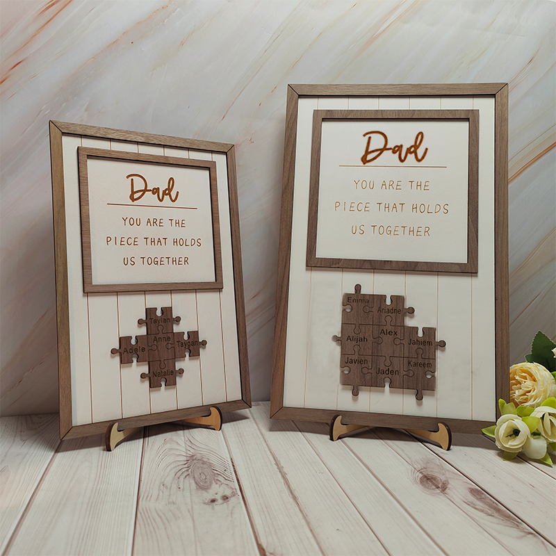 Personalized Fathers Day Puzzle Sign Name Wooden Puzzle Custom Sign Frame Gifts for Dad