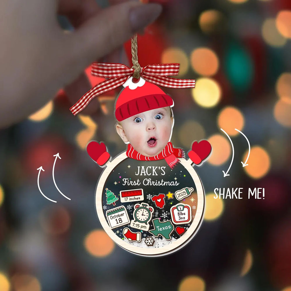 Personalized Santa Claus Baby Photo 4D Shake Custom Birth Ornament Babys First Christmas Ornament