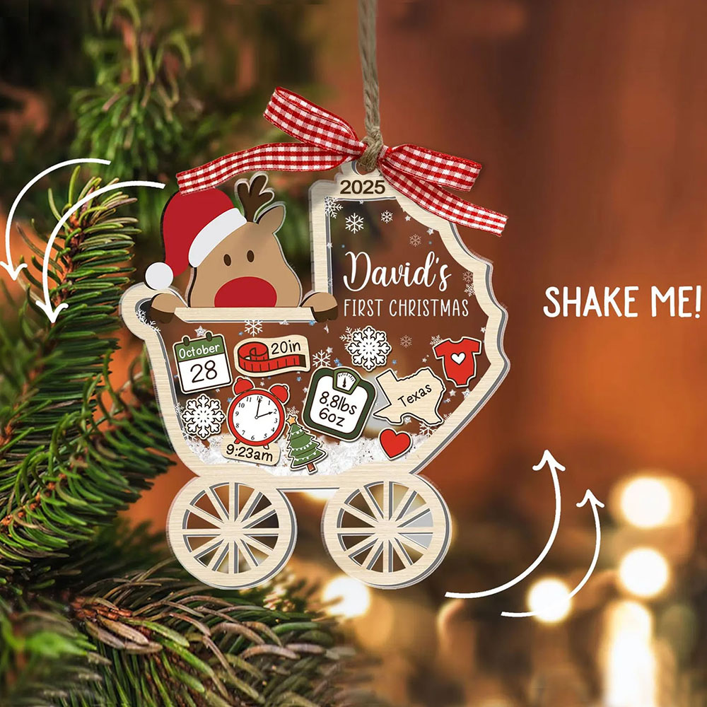 Custom Photo Baby's First Christmas 4D Shake Ornament Babies Newborn Gift Baby Shower Gifts