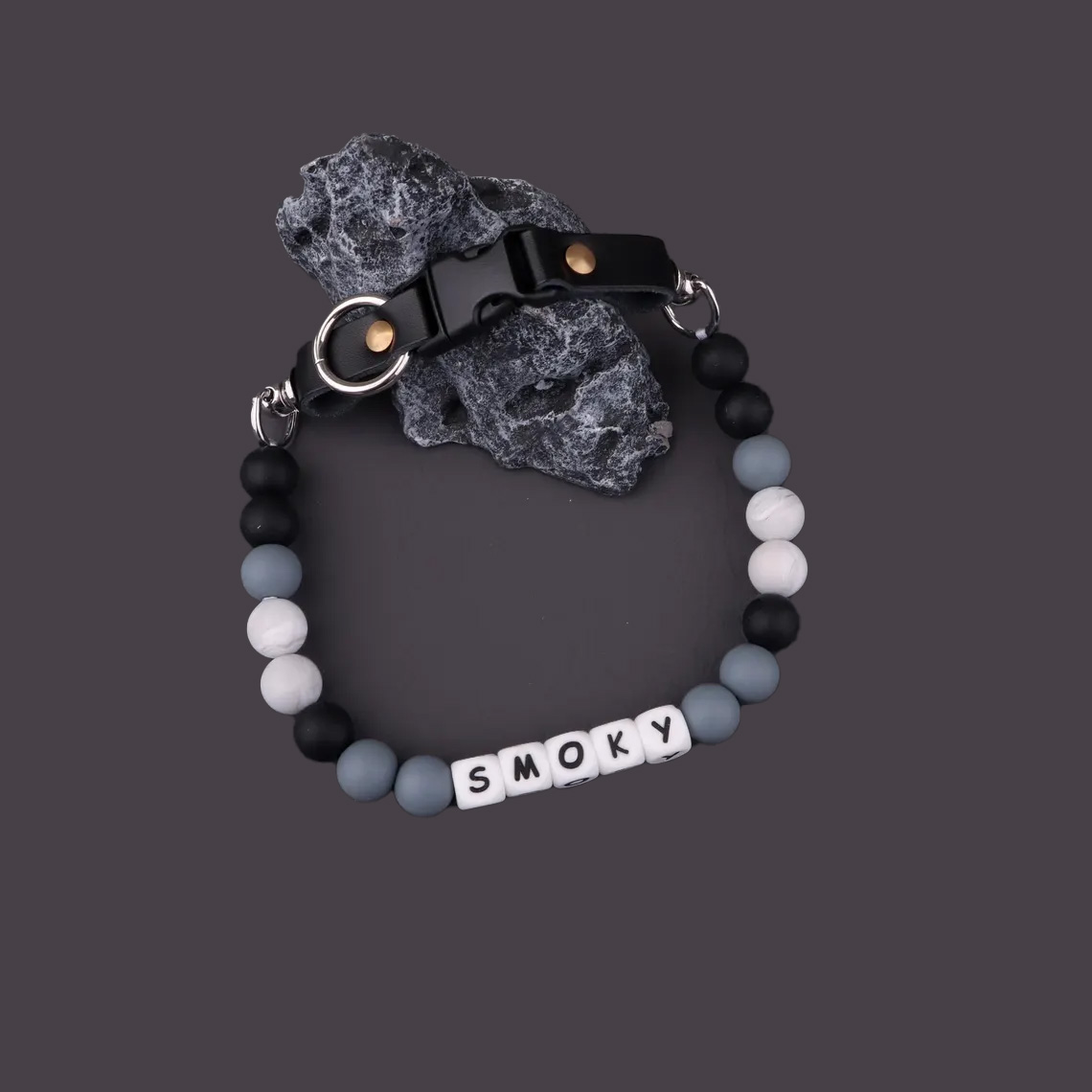 Personalized Black and White Custom Beaded Name Dog Collar Handmade Gi