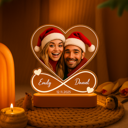 Personalized Heart Photo Lamp Infinity Love Night Light with Names Christmas Gift for Couples