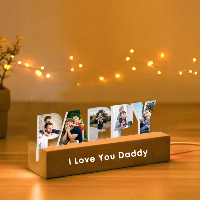 Personalized Photo Collage Night Light Custom Text Photo Led Lamp Fathers Day Gifts for Grandpa