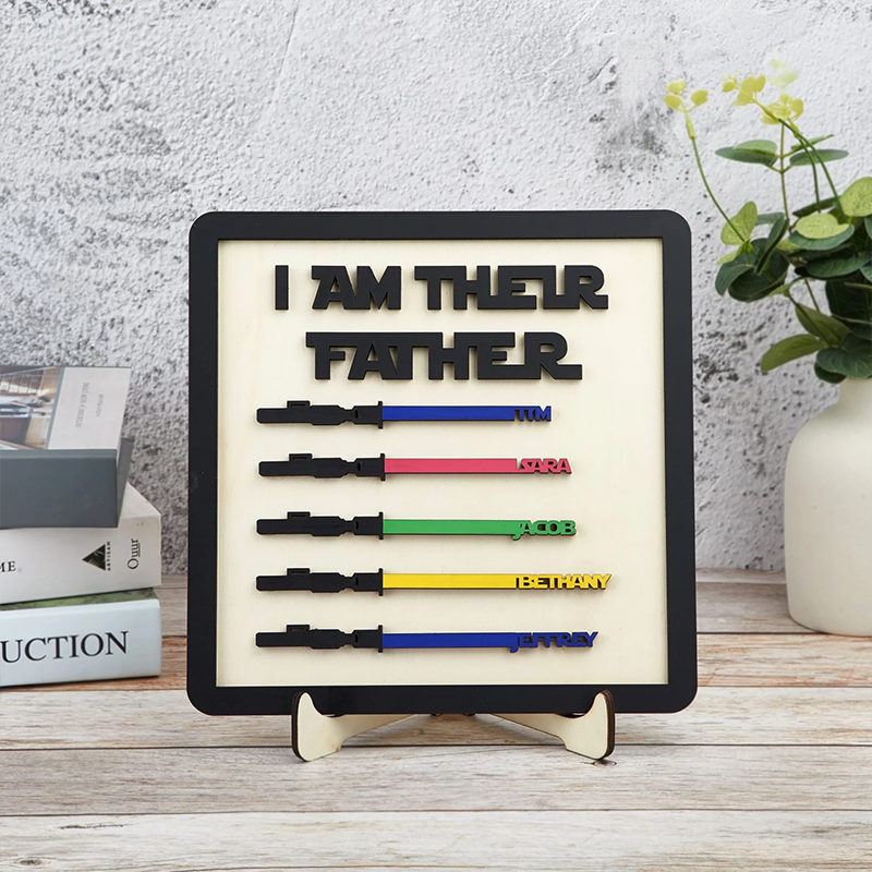 Personalized Wooden Family Sign Custom Kids Name I Am Their Father Wooden Sign Frame Fathers Day Gifts