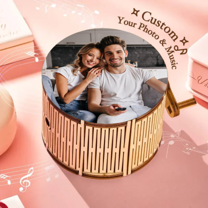 Custom Photo and Song Music Box Can Play Whole Song Cylindrical Hand Crank Music Box
