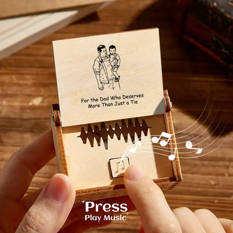 Custom Photo and Song Digital Wooden Music Box Can Play Whole Song Gifts for Father