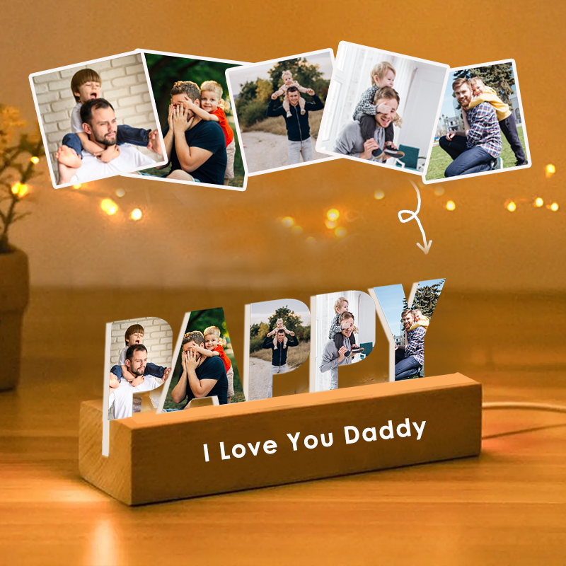 Personalized Photo Collage Night Light Custom Text Photo Led Lamp Fathers Day Gifts for Grandpa