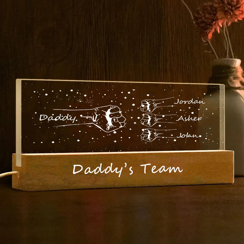 Personalized Daddy's Team Fist Bump Acrylic LED Night Light Custom Dad and Kids Family Hands Lamp Fathers Day Gifts