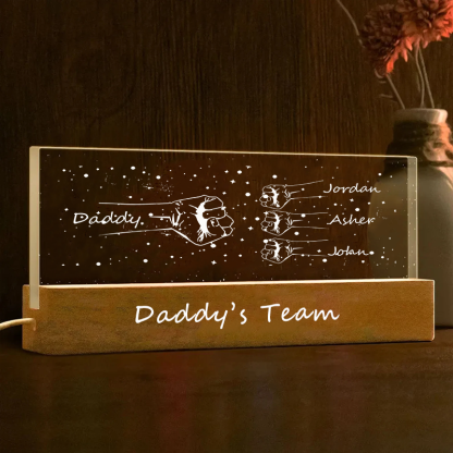 Personalized Daddy's Team Fist Bump Acrylic LED Night Light Custom Dad and Kids Family Hands Lamp Fathers Day Gifts