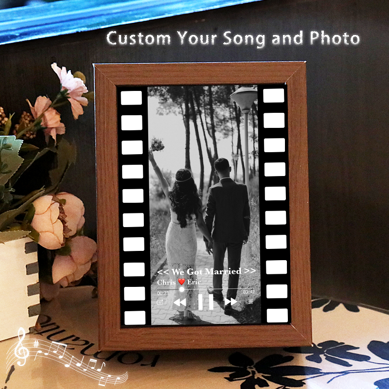 Custom Photo Frame with Music Vintage Movie Picture Frame with Personalized Song Wedding Gifts (can play whole song)
