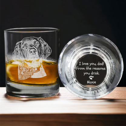 Custom Etched Whiskey Glasses Engrave Your Pet Photo and Handwriting Message Gift for Dog Lovers