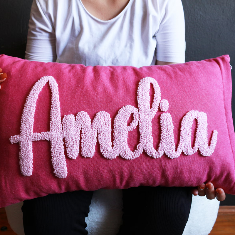 Handcraft Custom Embroidered Name Pillow with Punch Needle Newborn Baby Name Pillowcase Dorm Pillow with Name Dorm Gifts